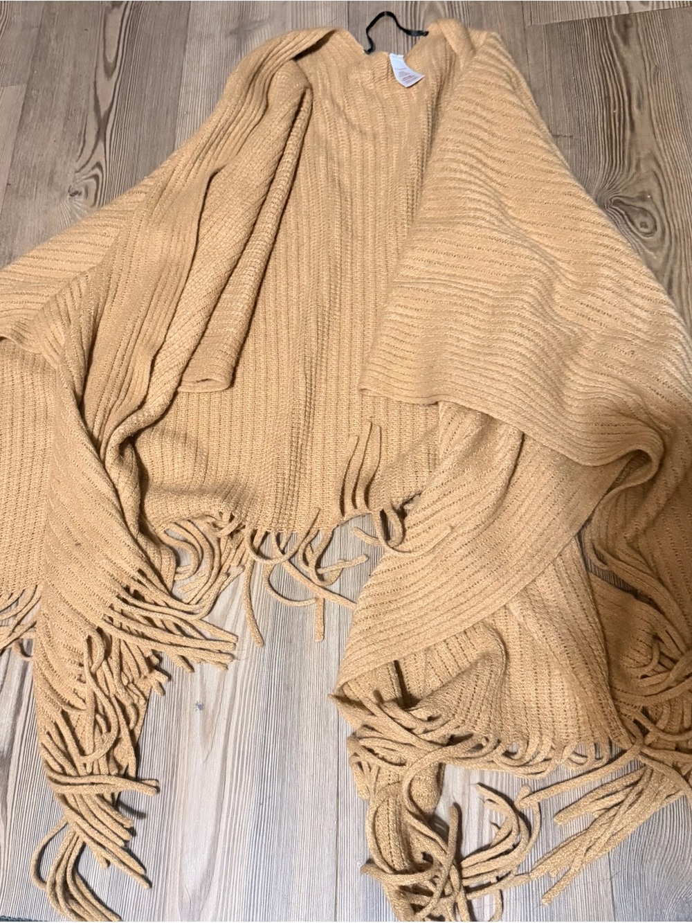 Fringed Knit Poncho - Camel